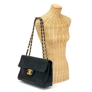Chanel Matelasse Deca Chain Bag Lambskin Coco Mark Handbag Black